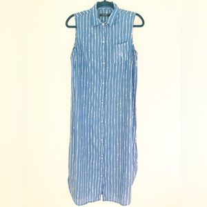 Ralph Lauren Blue White Stripe Sleeveless High Slit Dress Shirt size Small